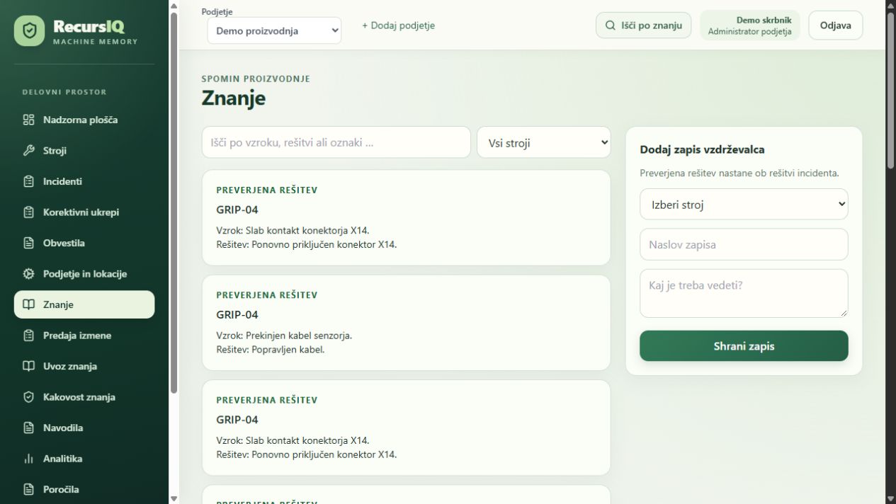 Seznam preverjenih vzrokov in rešitev v bazi znanja